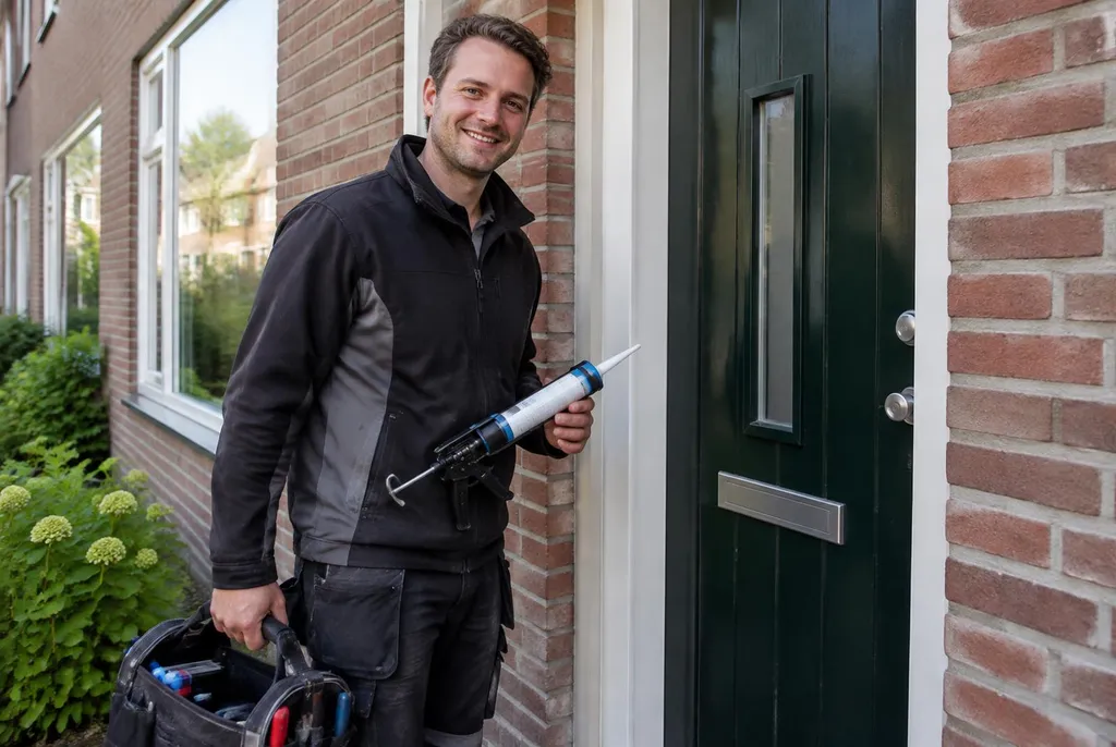 Vakman van Kitbedrijf Eemnes bij de voordeur van een woning